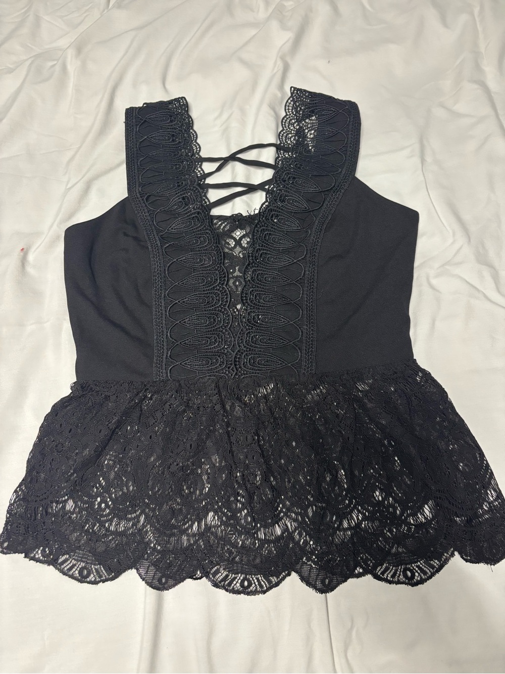Black Lace Peplum Tank Top - Brand Unknown